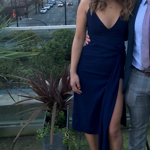 Navy blue Midi dress with slit and tie - Picture 5 of 7